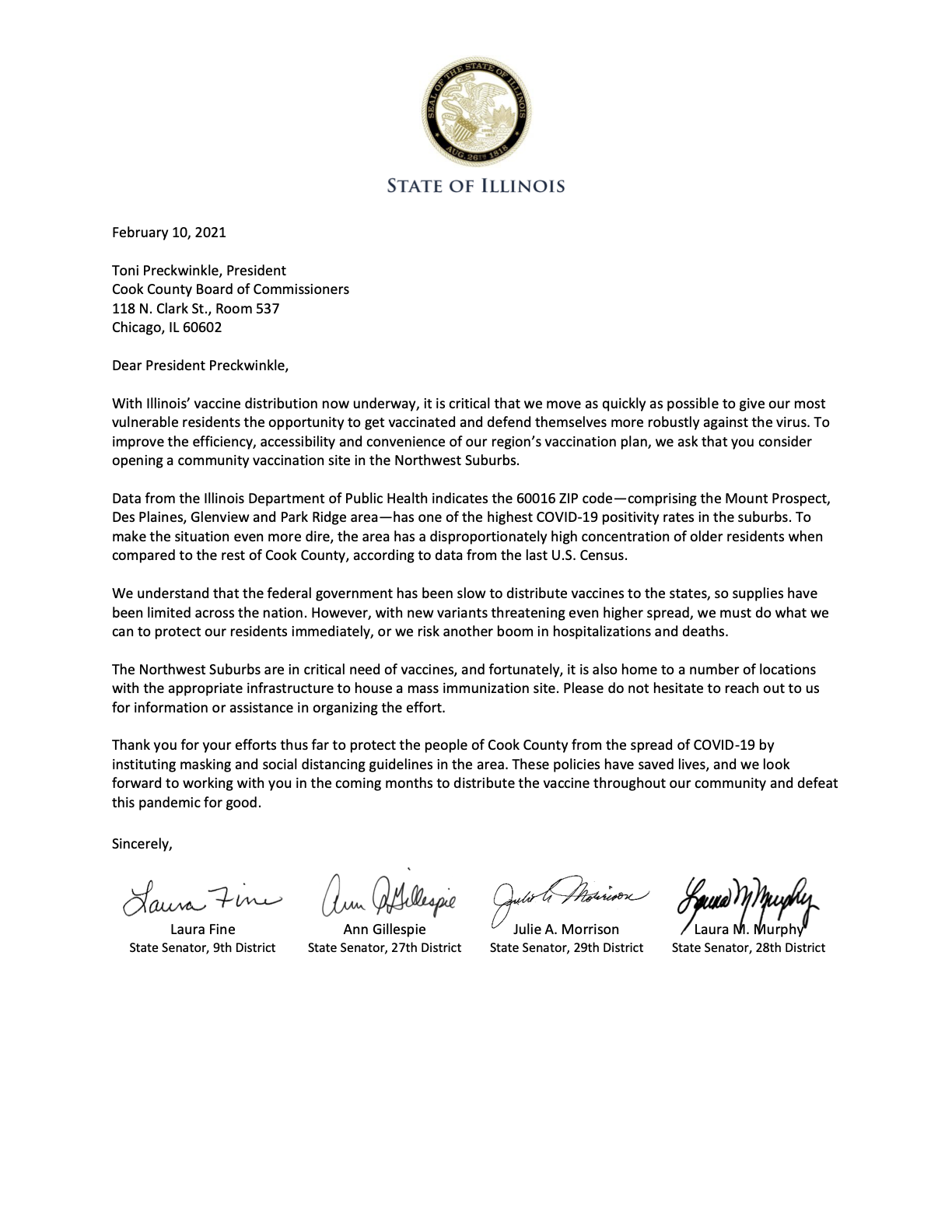 preckwinkle vaccine letter 1